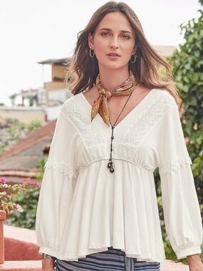 New Linen Sundance White Boho Top, XXL